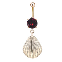 Anneau de ventre en acier inoxydable, avec Pendentif en alliage de zinc, coquille, Placage, pour femme & avec zircone cubique, plus de couleurs à choisir Vendu par PC