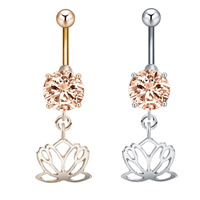 Anneau de ventre en acier inoxydable, avec Pendentif en alliage de zinc, Lotus, Placage, pour femme & avec zircone cubique, plus de couleurs à choisir Vendu par PC