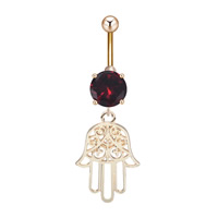 Anneau de ventre en acier inoxydable, avec Pendentif en alliage de zinc, Main de Fatma, Placage de couleur d'or, pour femme & avec zircone cubique Vendu par PC