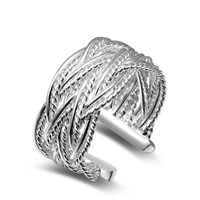 metal Anillo de dedo Cuff, chapado en plata real, ajustable & para mujer, libre de plomo & cadmio, 10mm, tamaño:6-8, Vendido por UD