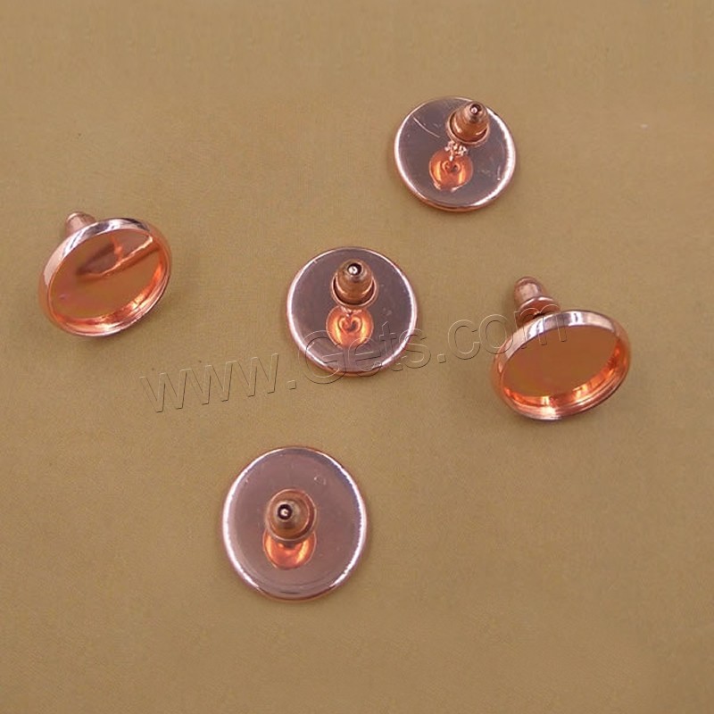 Brass Earring Stud Component, Flat Round, rose gold color plated, different inner diameter for choice, nickel, lead & cadmium free, 8-16mm, 50PCs/Bag, Sold By Bag