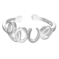 metal Anillo de dedo Cuff, Letra, palabra amor, chapado en plata real, ajustable & para mujer, libre de plomo & cadmio, 16-20mm, tamaño:6.5-8, Vendido por UD