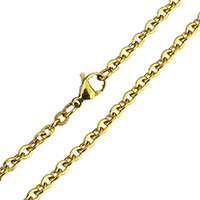 collier de chaîne en inox , acier inoxydable, Placage de couleur d'or, chaîne ovale Environ 24 pouce, Vendu par brin