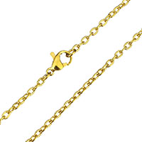 Chaîne collier de mode en acier inoxydable, Placage de couleur d'or, chaîne ovale Environ 18 pouce, Vendu par brin