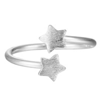 metal Anillo de dedo Cuff, Estrella, chapado en plata real, ajustable & para mujer, libre de plomo & cadmio, 6mm, tamaño:6.5-8, Vendido por UD