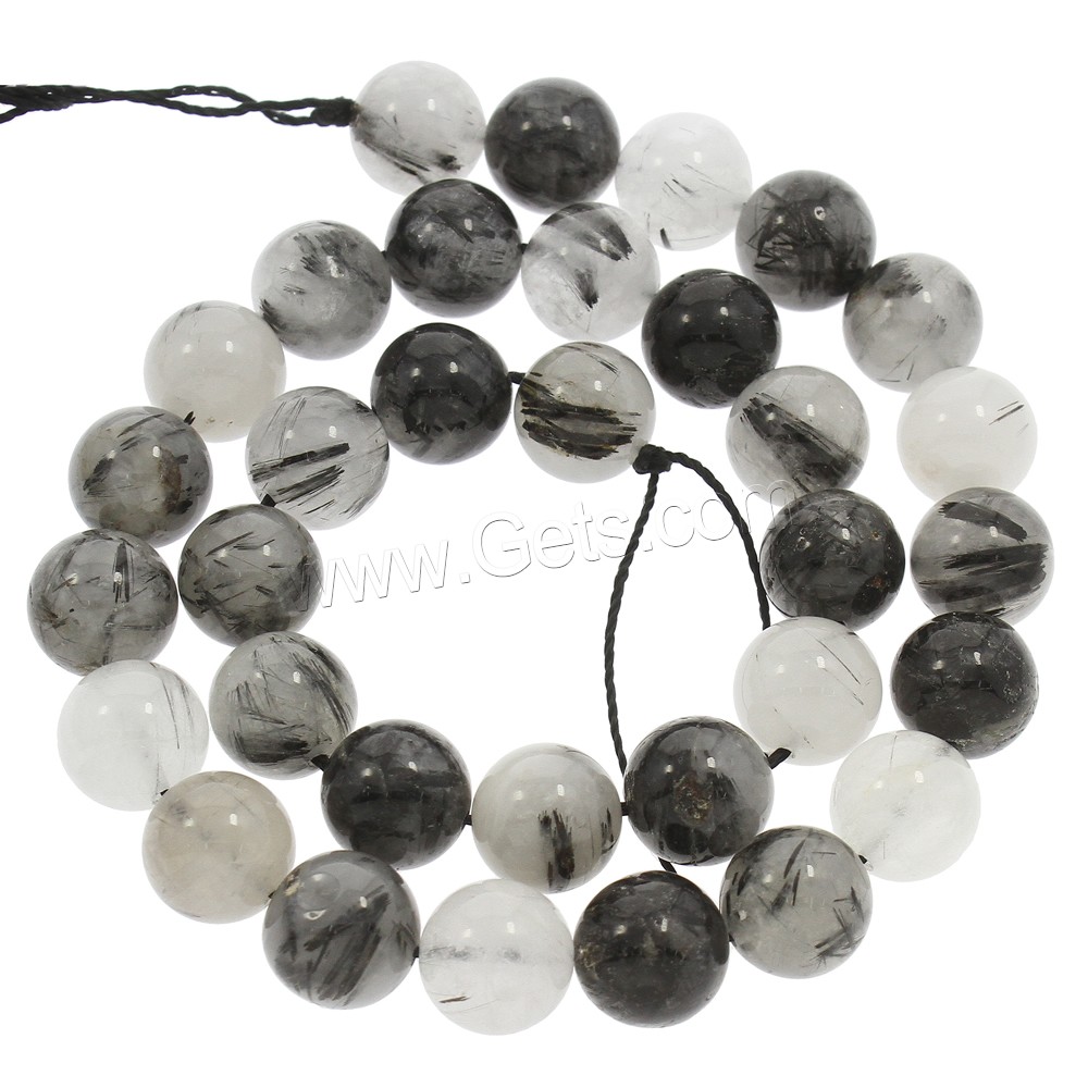 Perles Quartz rutile, Rond, naturel, normes différentes pour le choix, noire, Trou:Environ 1mm, Longueur:Environ 15.5 pouce, Vendu par brin