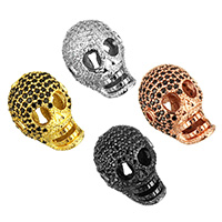 Cubic Zirconia Micro Pave Brass Beads, Skull, plated, micro pave cubic zirconia & hollow Approx 1.5mm 