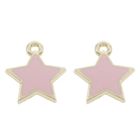 Zinc Alloy Star Pendant, gold color plated, enamel, pink, lead & cadmium free Approx 1.5mm 