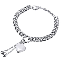 Acero inoxidable Pulsera con dijes, Corazón, pulsera del encanto & giro oval & para mujer, color original, 16x17.5mm, 7mm, longitud:aproximado 7.5 Inch, Vendido por Sarta