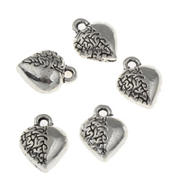 Colgantes de Aleación de Zinc en Forma de Corazón, chapado en color de plata antigua, libre de plomo & cadmio, 9.5x12x5mm, agujero:aproximado 1mm, 20PCs/Bolsa, Vendido por Bolsa