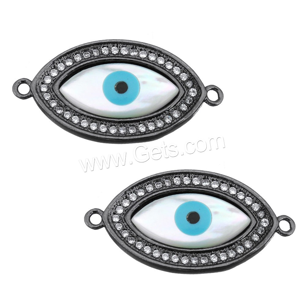 Evil Eye Jewelry Connector, Brass, with White Shell, plated, different size for choice & micro pave cubic zirconia & enamel & 1/1 loop, more colors for choice, Hole:Approx 1.2mm, Sold By PC