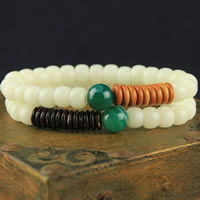 Wrist Mala, White Bodhi Root, with Olive Nuclear & Coconut & Lace Agate, Round, Unisex Approx 7 Inch 