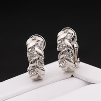 Pendientes de clip de aleación de zinc, con earnutplástico, chapado en color de platina, con diamantes de imitación, libre de plomo & cadmio, 17x7mm, Vendido por Par