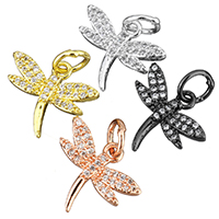 Animal Brass Pendants, Dragonfly, plated, micro pave cubic zirconia Approx 4mm 