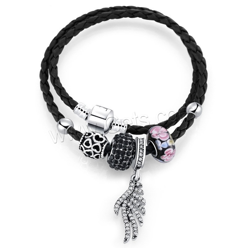 Zink Legierung Strass Armbänder, Lederband, mit Ton & Lampwork & Zinklegierung, unterschiedliche Länge der Wahl & für Frau & mit Strass & 2 strängig, 170-210mm, 3StrangStrang/Tasche, verkauft von Tasche