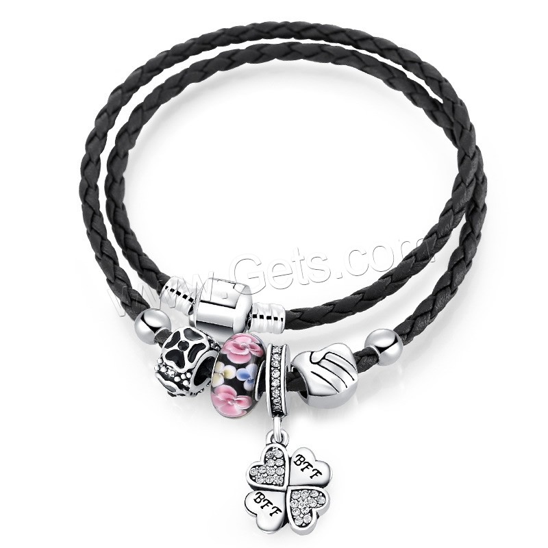 Zink Legierung Strass Armbänder, Lederband, mit Lampwork & Zinklegierung, unterschiedliche Länge der Wahl & für Frau & Emaille & mit Strass & 2 strängig, 170-210mm, 3StrangStrang/Tasche, verkauft von Tasche