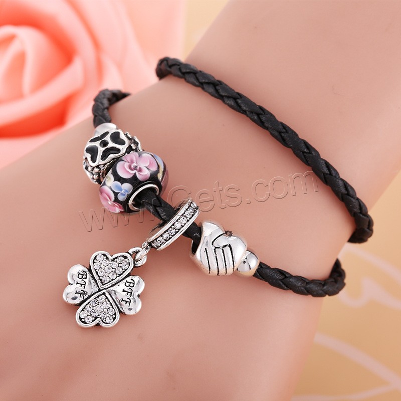 Zink Legierung Strass Armbänder, Lederband, mit Lampwork & Zinklegierung, unterschiedliche Länge der Wahl & für Frau & Emaille & mit Strass & 2 strängig, 170-210mm, 3StrangStrang/Tasche, verkauft von Tasche