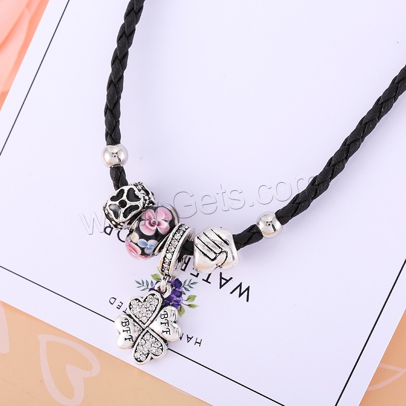 Zink Legierung Strass Armbänder, Lederband, mit Lampwork & Zinklegierung, unterschiedliche Länge der Wahl & für Frau & Emaille & mit Strass & 2 strängig, 170-210mm, 3StrangStrang/Tasche, verkauft von Tasche