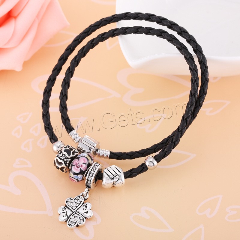 Zink Legierung Strass Armbänder, Lederband, mit Lampwork & Zinklegierung, unterschiedliche Länge der Wahl & für Frau & Emaille & mit Strass & 2 strängig, 170-210mm, 3StrangStrang/Tasche, verkauft von Tasche