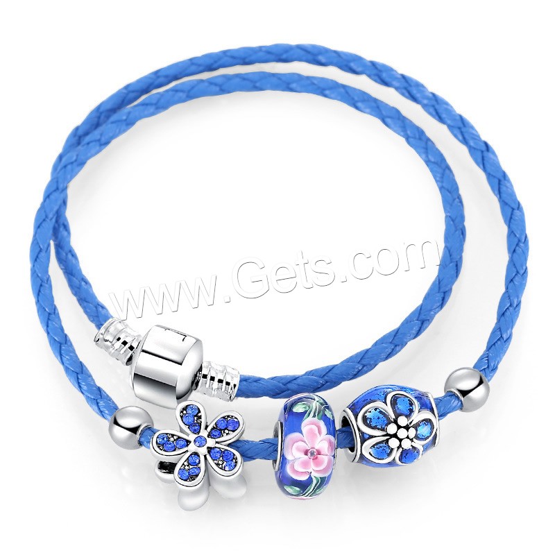 Lampwork Armbänder, Lederband, mit Lampwork & Zinklegierung, unterschiedliche Länge der Wahl & für Frau & mit Strass & 2 strängig, keine, 170-210mm, 3StrangStrang/Tasche, verkauft von Tasche