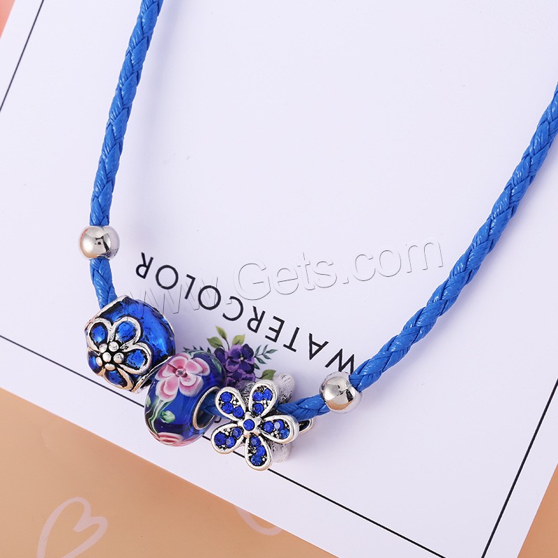 Lampwork Armbänder, Lederband, mit Lampwork & Zinklegierung, unterschiedliche Länge der Wahl & für Frau & mit Strass & 2 strängig, keine, 170-210mm, 3StrangStrang/Tasche, verkauft von Tasche
