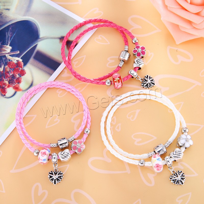 Lampwork Armbänder, Lederband, mit Lampwork & Zinklegierung, unterschiedliche Länge der Wahl & für Frau & Emaille & 2 strängig, keine, 170-210mm, 3StrangStrang/Tasche, verkauft von Tasche