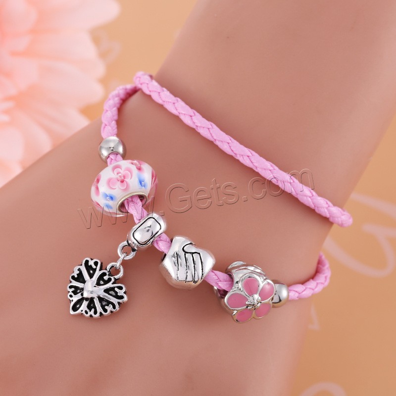 Lampwork Armbänder, Lederband, mit Lampwork & Zinklegierung, unterschiedliche Länge der Wahl & für Frau & Emaille & 2 strängig, keine, 170-210mm, 3StrangStrang/Tasche, verkauft von Tasche