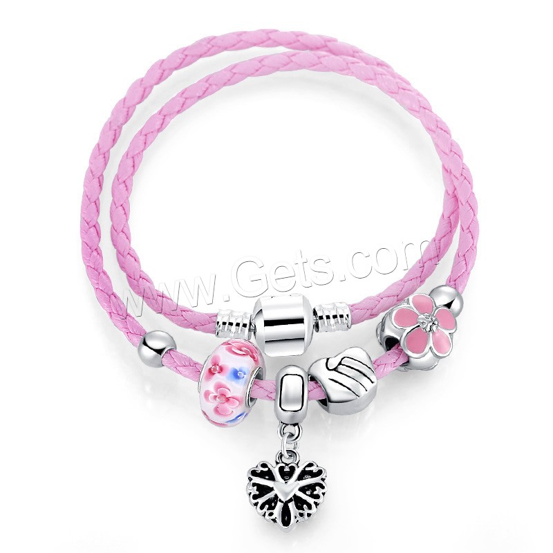 Lampwork Armbänder, Lederband, mit Lampwork & Zinklegierung, unterschiedliche Länge der Wahl & für Frau & Emaille & 2 strängig, keine, 170-210mm, 3StrangStrang/Tasche, verkauft von Tasche