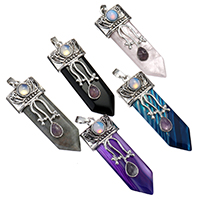 Gemstone Brass Pendants, with Brass, pendulum, platinum color plated, natural & blacken Approx 