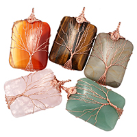 Gemstone Pendantifs en laiton, pierre gemme, avec laiton, rectangle, Plaqué de couleur d'or rose, naturel & différents matériaux pour le choix Environ Vendu par PC