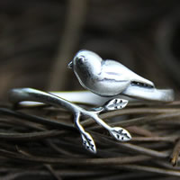 Thailand Sterling Silver Cuff Finger Ring, Bird, for woman, 11.2mm, US Ring .5-8.5 