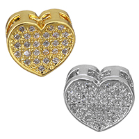 Cubic Zirconia Micro Pave Brass Beads, Heart, plated, micro pave cubic zirconia Approx 