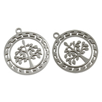 Pendentif arbre de vie, acier inoxydable, Plat rond, couleur originale Environ 1mm, Vendu par PC
