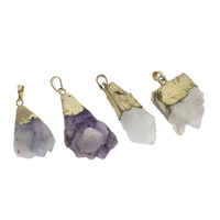 Agate Pendants de Quartz , agate quartz de glace, avec alliage de zinc, Placage de couleur d'or, le style Druzy, plus de couleurs à choisir - Environ Vendu par PC