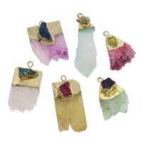 Agate Pendants de Quartz , agate quartz de glace, avec alliage de zinc, Placage de couleur d'or, le style Druzy, couleurs mélangées - Environ 2mm, Environ Vendu par sac