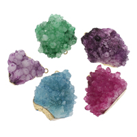 Agate Pendants de Quartz , agate quartz de glace, avec alliage de zinc, Placage de couleur d'or, le style Druzy, couleurs mélangées - Environ 2mm, Environ Vendu par sac