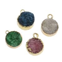 Eis Quarz Achat Anhänger, Eisquarz Achat, mit Zinklegierung, flache Runde, goldfarben plattiert, druzy Stil, keine, 15x18x4mm- 15x20x8mm, Bohrung:ca. 2.5mm, ca. 5PCs/Tasche, verkauft von Tasche