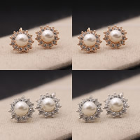 Zinc Alloy Clip Earring, with ABS Plastic Pearl, plated, with rhinestone lead & cadmium free 