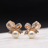 Zinc Alloy Clip Earring, with ABS Plastic Pearl, gold color plated, with rhinestone, lead & cadmium free 