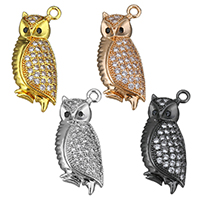 Cubic Zirconia Micro Pave Brass Pendant, Owl, plated, micro pave cubic zirconia Approx 1.5mm 