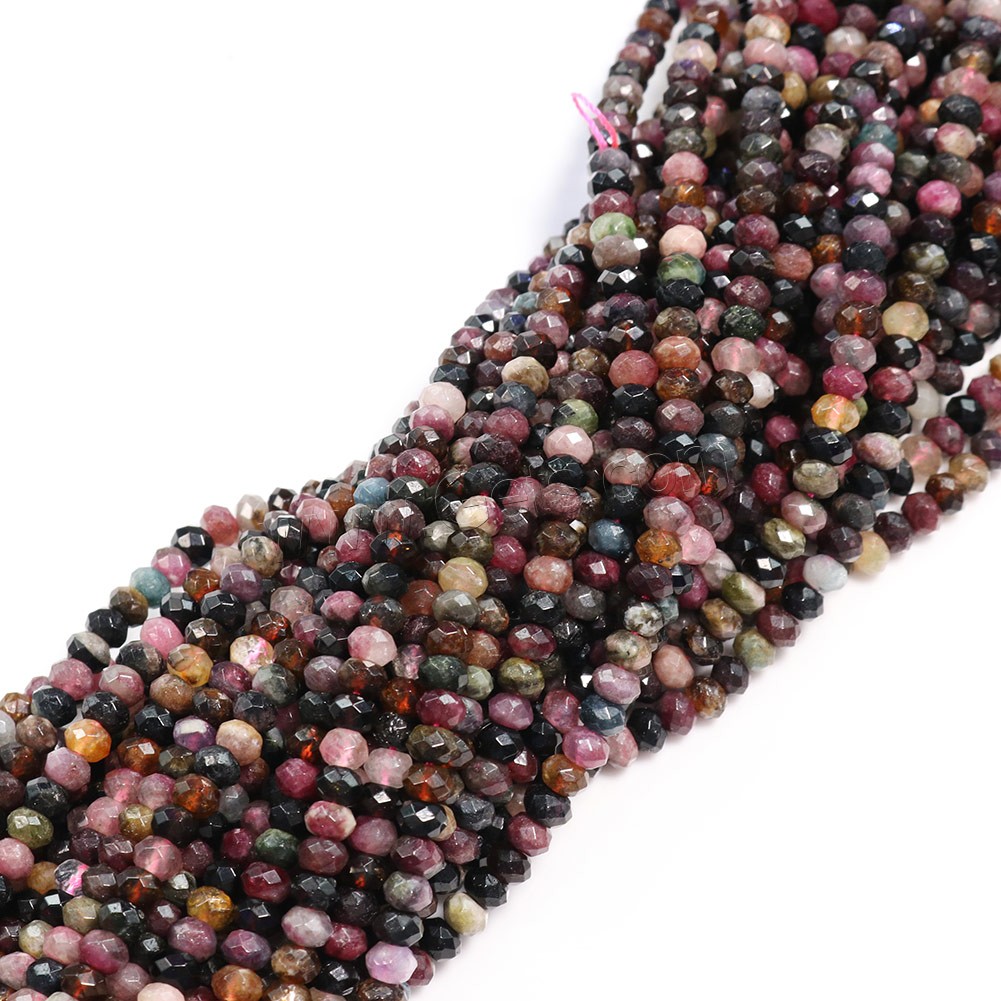 Natural Tourmaline Beads, Rondelle, different size for choice & faceted, Hole:Approx 0.5-1mm, Length:Approx 16 Inch, Sold By Strand