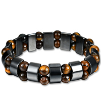 Unisex Bracelet, hématite non magnétique, avec oeil de tigre, unisexe, 55mm Environ 6.5 pouce, Vendu par brin