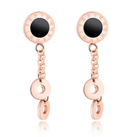 Black Shell Earring, Stainless Steel, with Black Shell, rose gold color plated, with roman number & for woman, 7mm, 33mm 