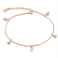 Bracelets en acier inoxydable bijoux, avec 1.5Inch chaînes de rallonge, Plaqué de couleur d'or rose, bracelet à breloques & chaîne ovale & pour femme & émail & avec zircone cubique Environ 8.6 pouce, Vendu par brin