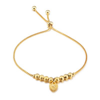 Acero inoxidable Pulsera con dijes, metal, chapado en oro real, pulsera del encanto & ajustable & cadena de caja & para mujer, 30mm, 7mm, longitud:aproximado 9.8 Inch, Vendido por Sarta