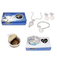 Kit de perles Oyster & Wish, perle d'eau douce cultivée, pendentif & bague, anneau & boucle d'oreille & collier, avec coquille & alliage de zinc, Placage de couleur platine, couleurs mélangées, 20-30cm  Environ 18 pouce, Vendu par fixé