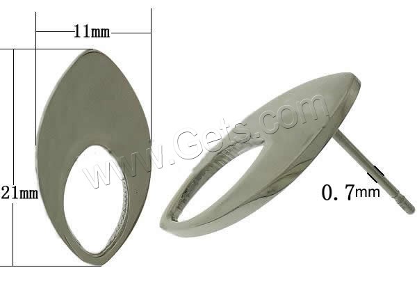 ステンレス鋼イヤリングボスト, 304ステンレススチール, 馬の目, 無色, 11x21mm, 0.7mm, 売り手 ペア