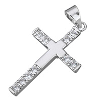 Zircon Micro Pave pendentif en argent sterling, argent sterling 925, croix, Plaqué de platine, pavé de micro zircon Environ 3.5mm, Vendu par PC