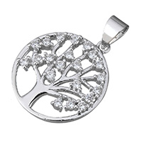 Pendentif arbre de vie, argent sterling 925, Plaqué de platine, pavé de micro zircon Environ 3.5mm, Vendu par PC