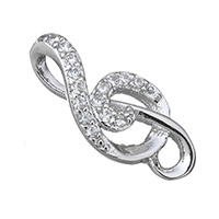 Zirkonia Micro Pave Sterling Silber Stecker, 925 Sterling Silber, Musiknote, platiniert, Micro pave Zirkonia & 1/1-Schleife, 8x16x5mm, Bohrung:ca. 2.5mm, verkauft von PC